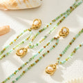 Green Natural Stone Bead Necklace Gold Pearl Pendant Stainless view 3