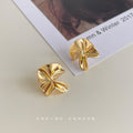 Gold Tone Folded Ribbon Sculptural Stud Earrings For Women view 4