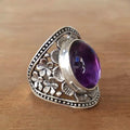 Silver Purple Oval Cabochon Floral Filigree Ring Sizes 6-10 view 3