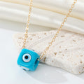 Gold Tone Cube Bead Evil Eye Chain Necklaces in Two Blue Colors view 2