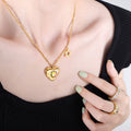 Gold Heart Glass Pendant Necklace Star Charm Double Layer view 3