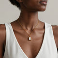 White Seashell Rectangle Pendant Necklace in Two Metal Tones view 2