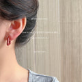 Wine Red Enamel Geometric Triangle Open Stud Earrings view 2