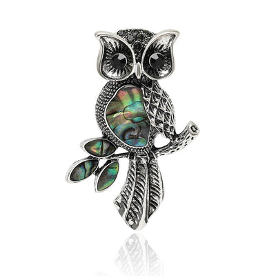 antique owl abalone shell brooch group view