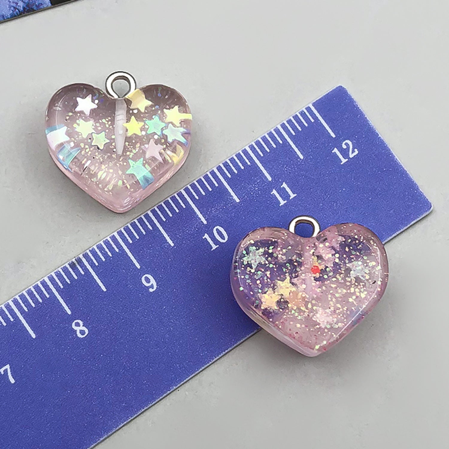 Resin Transparent Glitter Heart Five Point Star Charm Pendants for DIY Phone Strap Jewelry
