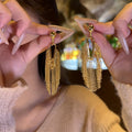 Long Metallic Tassel Drop Earrings in Gold and Silver Tones view 6