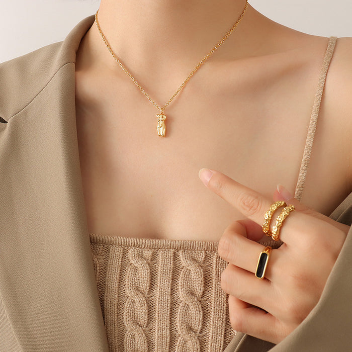 Body Figure Pendant Necklace Square Relief Gold Or Steel