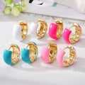 Gold Tone Chunky Color Block Enamel Huggie Hoop Earrings view 1