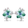 Green and Clear Crystal Flower Cluster Stud Earrings view 1