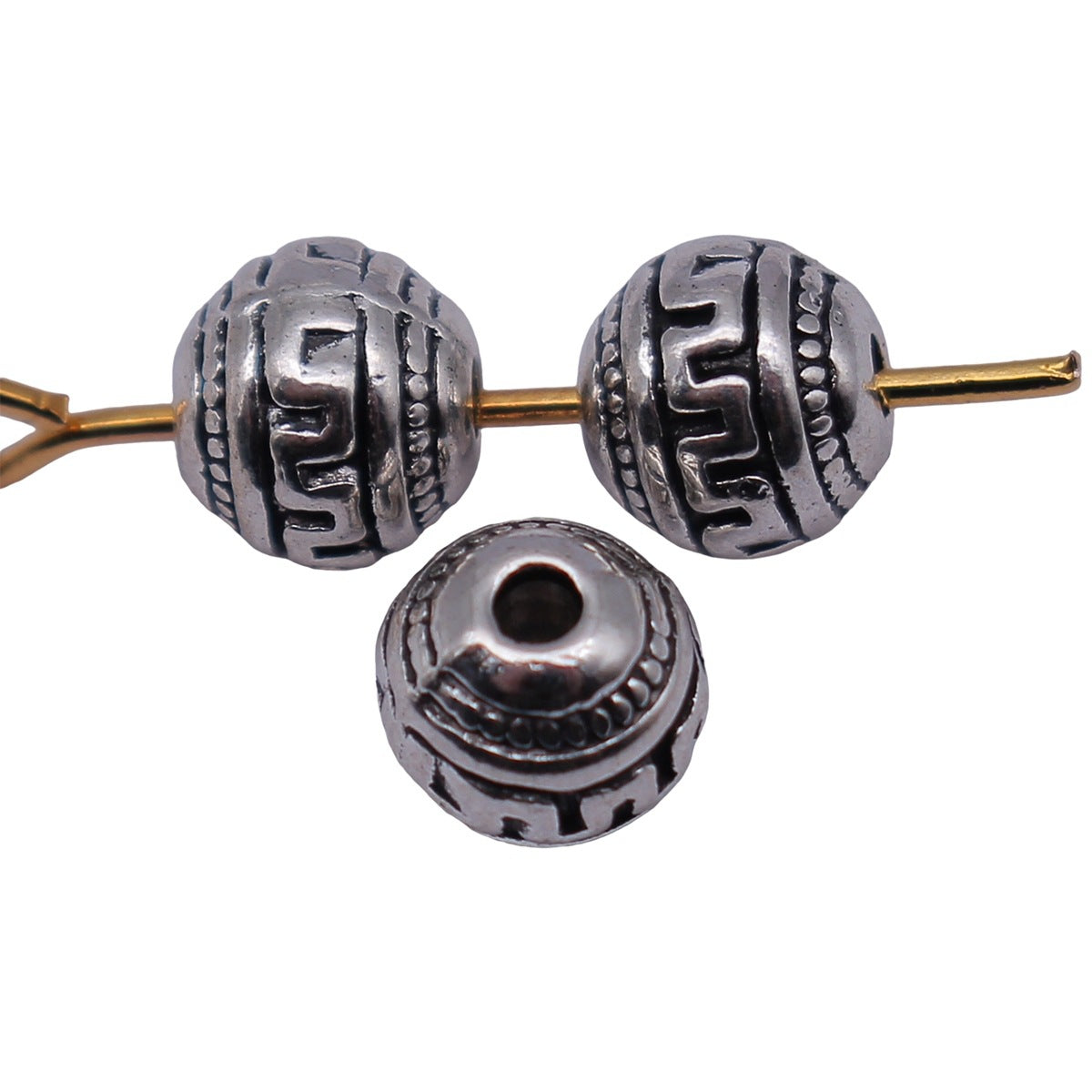 6x6x5.6mm 0.64g Antique Silver Zinc Alloy Greek Key Round Loose Metal Beads for DIY Jewelry Making