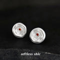 Matte Silver Swirl Disc Stud Earrings Amber Crystal Center view 6
