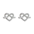 Silver Tone Clear Stone Double Heart Pretzel Knot Stud Earrings view 5