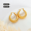 Gold Tone Thick Ribbed U-Shape Hoop Earrings Style view 2