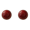 Deep Red Marbled Resin Round Stud Earrings Gold Bezel view 5