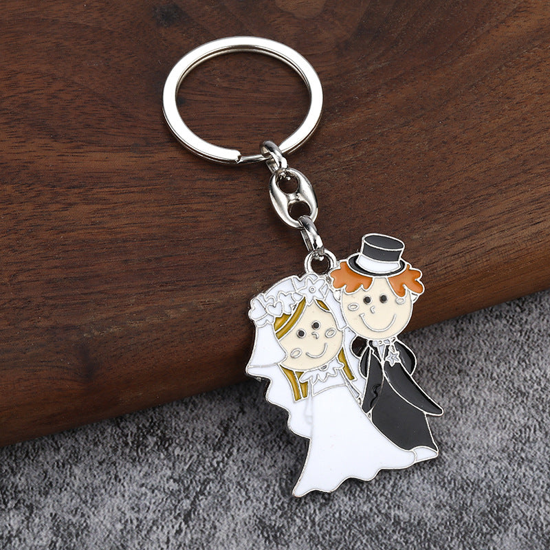 Bride and Groom Enamel Keychain, Cute Couple Metal Bag Charm