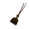 Brown Cord Stone Bag Charm Pendant Necklace Gold Hardware view 5