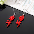 Gold Tone Red and Black Rose Pendant Necklace and Hook Earrings view 4