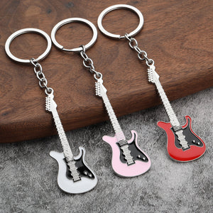 Electric Guitar Keychain in Enameled Zinc Alloy, Six Color Choices