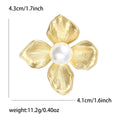 Brushed Gold Tone Four Petal Flower Pearl Brooch Decorative Lapel Accessory view 5