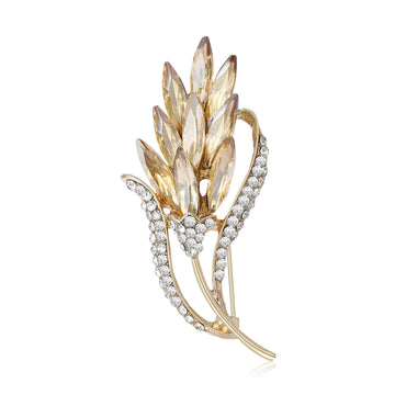 Champagne Rhinestone Wheat Brooch Gold Tone Grain Pin