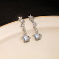 Silver Tone Clear Look Star Chain Long Stud Earrings view 2