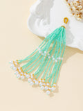 Seed Bead Tassel Pendant Charm With Pearl Accents Seven Colors view 9