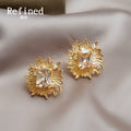 Gold Tone Champagne Rectangular Stone Sunburst Stud Earrings view 3