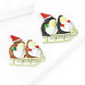 Christmas Hedgehog Sleigh Brooch in Brown and Black Variations view 3