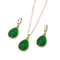 Green Teardrop Gold Frame Hoop Earring Necklace Set view 5