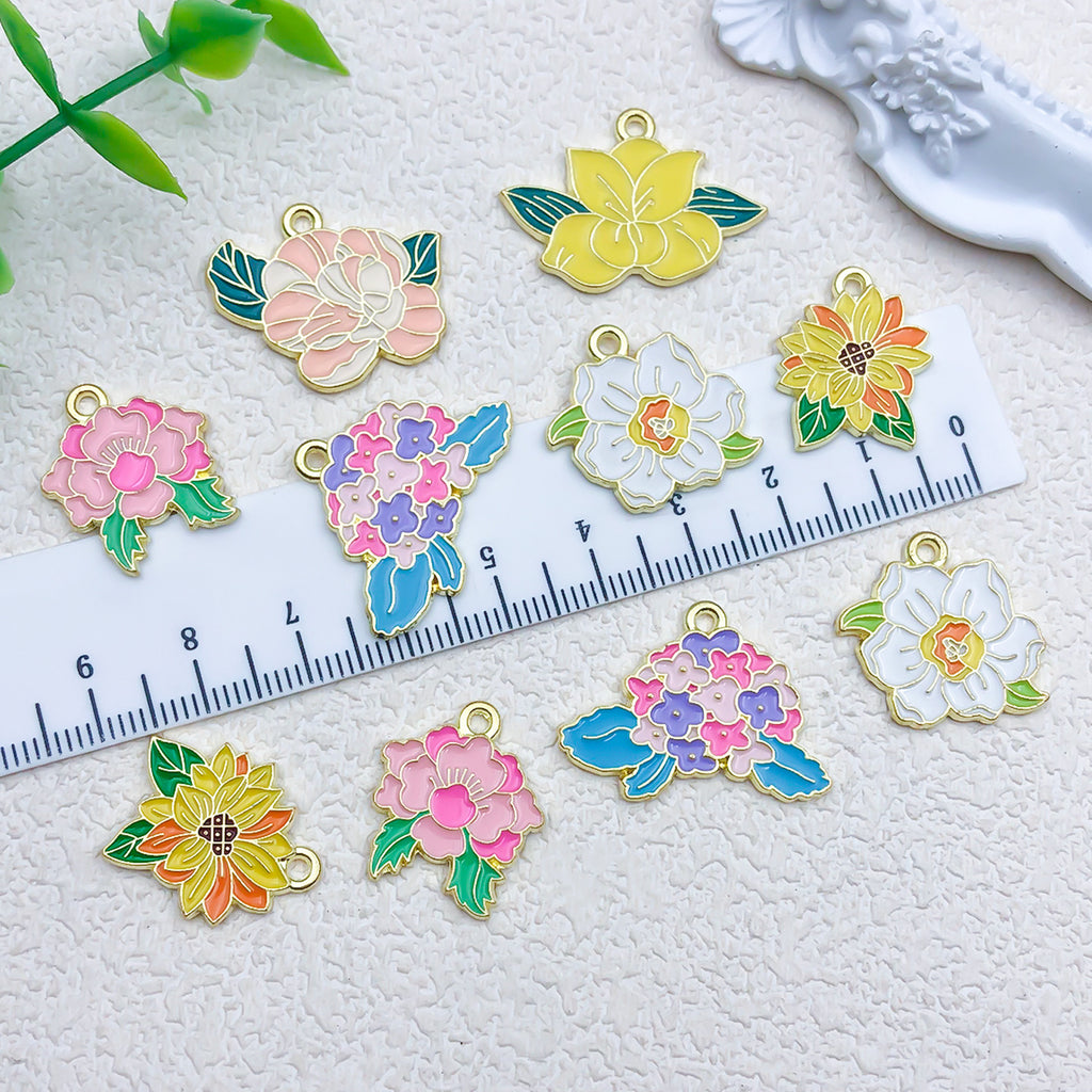 Enamel Zinc Alloy Peony Lily Camellia Flower Charm Pendant for DIY Earrings Necklace