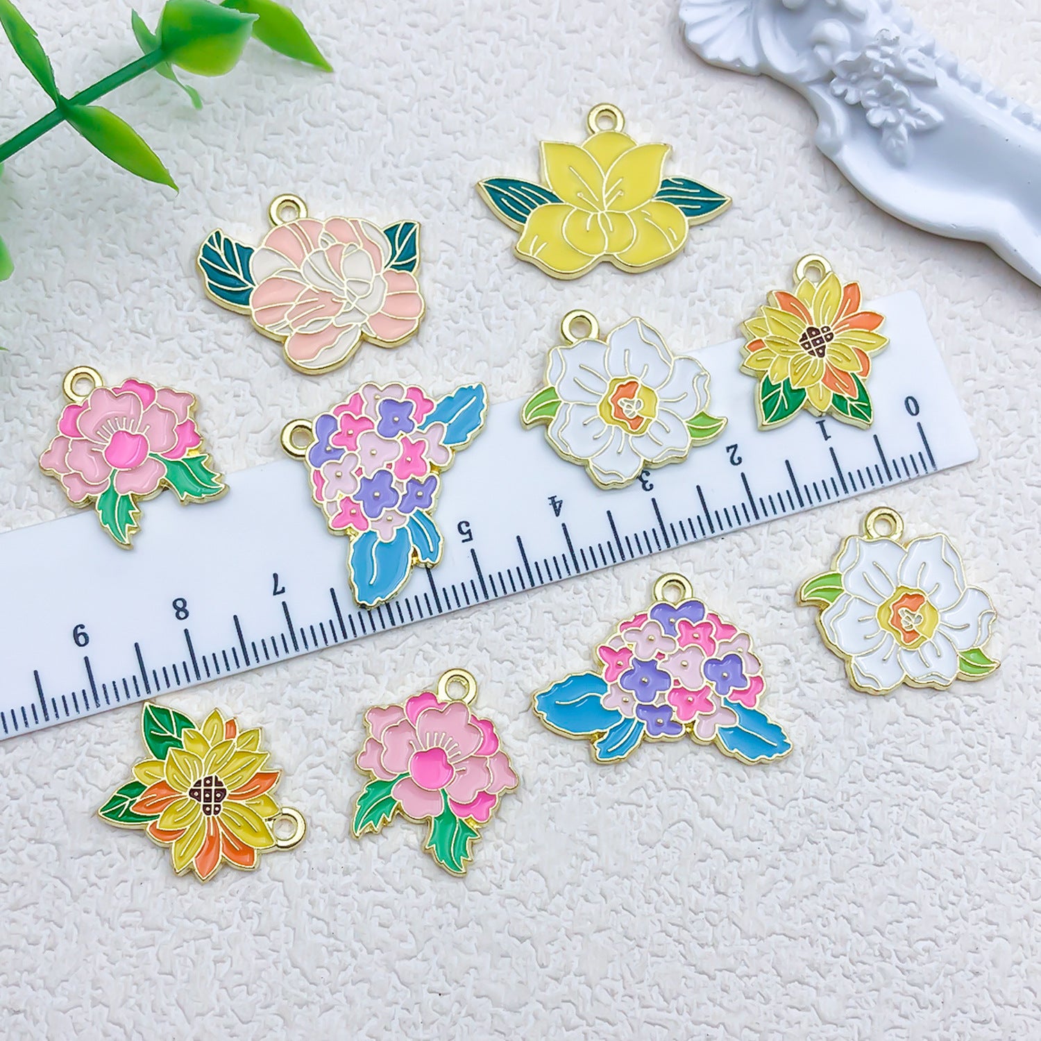Enamel Zinc Alloy Peony Lily Camellia Flower Charm Pendant for DIY Earrings Necklace