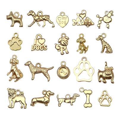 Yellow heart and letter charms arranged on a light background