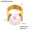 Large Shell Pearl Statement Ring Wide Metal Band Style view 7