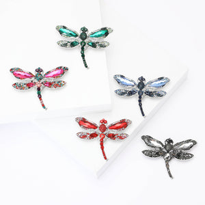 Rhinestone Dragonfly Brooch Silver Alloy Red Blue Multicolor