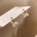 Heart Bow Crystal Huggie Hoop Earrings Gold Silver Clear Pink view 2
