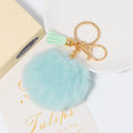 Faux Fur Pom Pom Keychain Gold Ring Soft Tassel Charm view 2