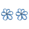 Matte Blue Open Flower Stud Earrings Pearl Center Accent view 5