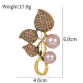 Leaf Crystal Pearl Look Metal Brooch Pin for Jackets and Lapels view 2