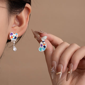 Mismatched Color Paint Palette and Brush Stud Earrings