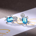 Silver Tone Aqua Blue Crystal Turtle Stud Earrings Pair view 4