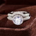 Silver Tone Round Stone Three Band Ring Set with Clear Stone Accents view 3