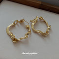 Gold Textured Wavy Open Hoop Earrings Polished Metal Jewelry view 4