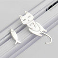 Silver Cat And Fish Mismatched Stud Earrings Metal view 3