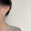 Asymmetric Clear CZ Bar And Pearl Drop Stud Earrings view 2