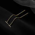 Gold Bar Chain Threader Earrings Polished Metal Jewelry view 4