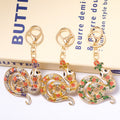 Rhinestone Coin Motif Snake Metal Keychain Gold Tone view 1