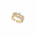 Gold Tone Open Double Layer Pearl Clear Stone Ring view 5