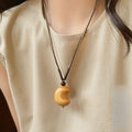 Wood Crescent Moon Pendant Cord Necklace Brown Beige view 3