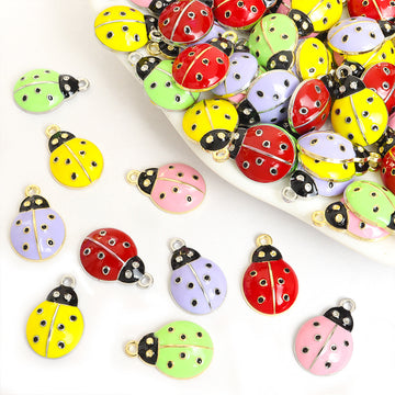 Enamel-Look Silver Gold Ladybug Alloy Charms in 10 Styles