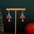 Red Green Christmas Tree Gold Tone Bell Huggie Earrings view 1